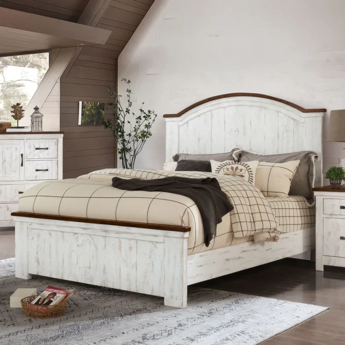 PRITI White Solid Wood Panel Bed