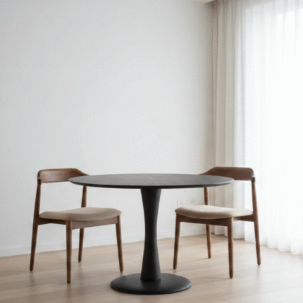 PRITI Wooden Round Dining Table (Black Solid Wood )