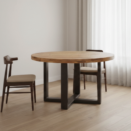 PRITI Round Mango Wood Dining Table With metal Legs