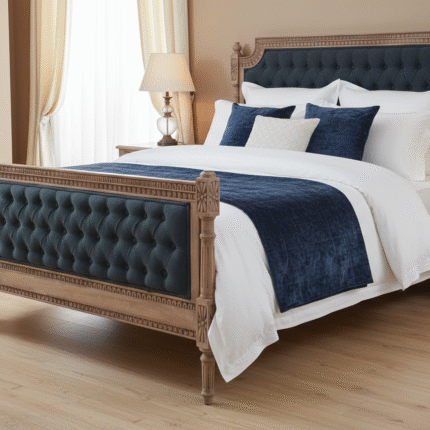 Solid Mango Wood Grey Deep Button Bedroom Bed – PRITI
