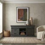 TV Cabinet 120 cm Black (Solid Wood) - PRITI