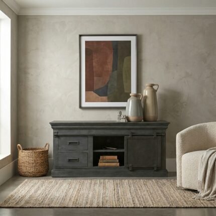 TV Cabinet 120 cm Black (Solid Wood) - PRITI