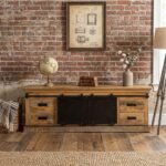 140 cm Wooden TV Cabinet – Light Brown & Black Solid Wood Media Unit PRITI - Image 4