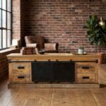140 cm Wooden TV Cabinet – Light Brown & Black Solid Wood Media Unit PRITI - Image 3