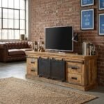 140 cm Wooden TV Cabinet – Light Brown & Black Solid Wood Media Unit PRITI