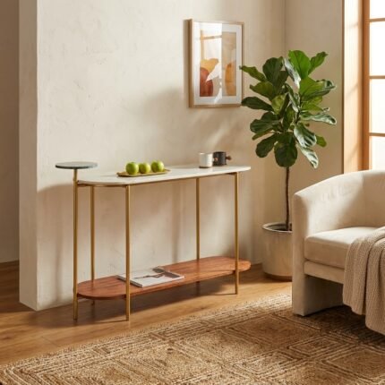 PRITI Console Table | Console Table for Living Room | Entryway Table - Marble & Wood