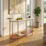 PRITI Console Table | Console Table for Living Room | Entryway Table - Marble & Wood - Image 2