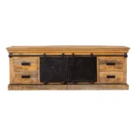 140 cm Wooden TV Cabinet – Light Brown & Black Solid Wood Media Unit PRITI - Image 9