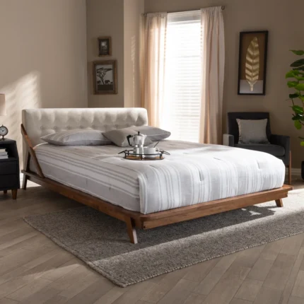 PRITI Mid-century Fabric Platform Bed