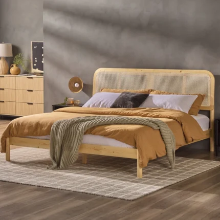 PRITI Rattan Headboard King Bedframe - Natural