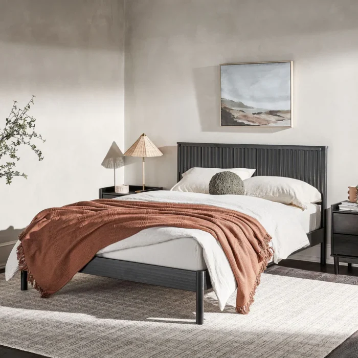 PRITI Transitional Solid Wood Queen Bed - Black