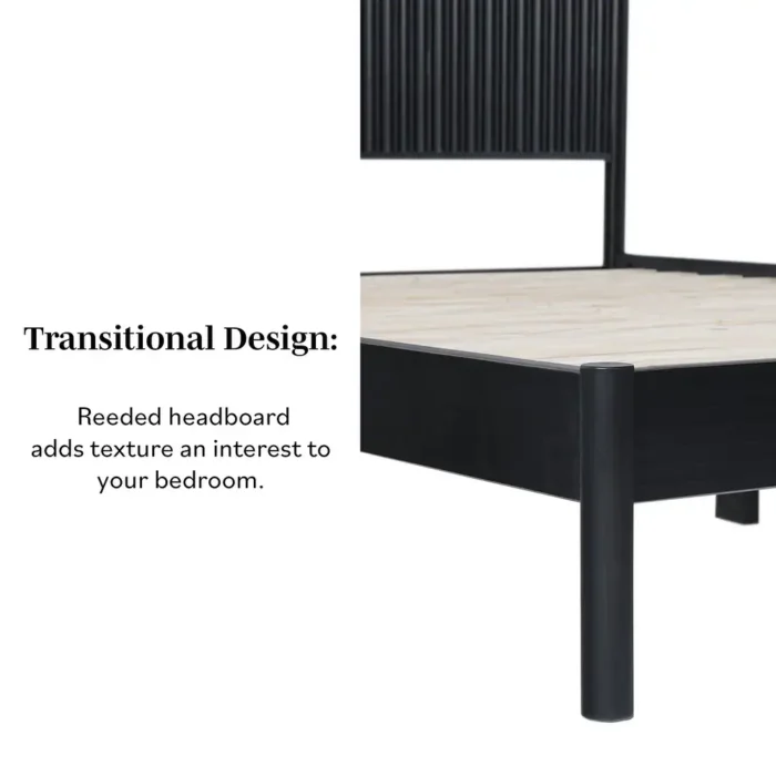 PRITI Transitional Solid Wood Queen Bed - Black