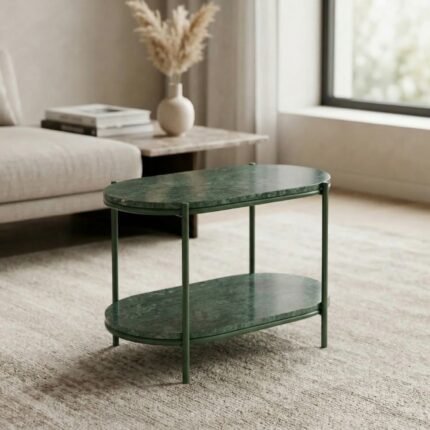 PRITI Green Marble Side Table with Metal Base