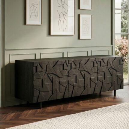 PRITI Handicraft TV Cabinet Counter (Black Wood )