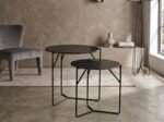 PRITI Side Table Set of 2 Marble Top With Metal Legs