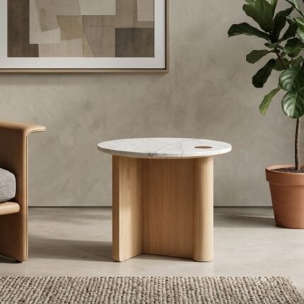 PRITI Side Table – Wood & Marble