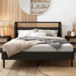 PRITI Rattan Wood Platform Queen Bed