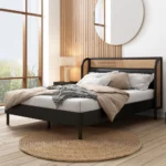 PRITI Rattan Wood Platform Queen Bed