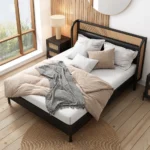 PRITI Rattan Wood Platform Queen Bed