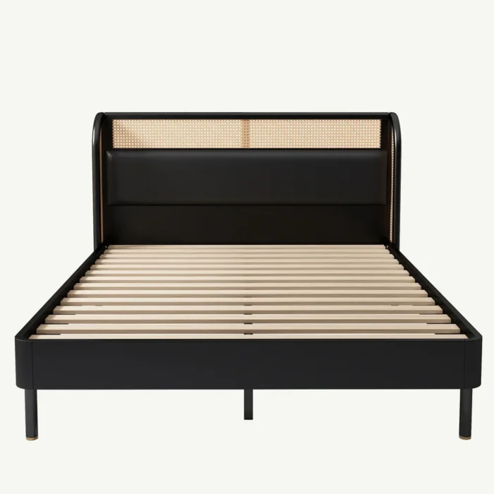 PRITI Rattan Wood Platform Queen Bed