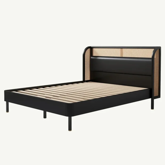 PRITI Rattan Wood Platform Queen Bed