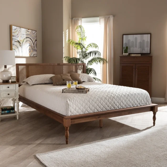 PRITI Synthetic Rattan Platform Bed