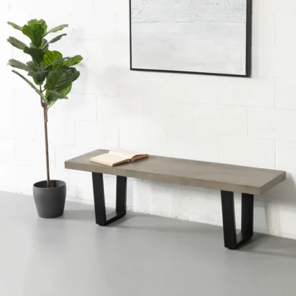 PRITI Grey Concrete Bench with U Black Legs