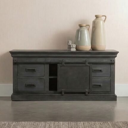 TV Cabinet 120 cm Black (Solid Wood) – PRITI