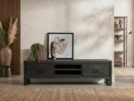 TV Cabinet 160 cm Black (Solid Wood) – PRITI