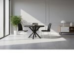 PRITI Black Round Dining Table With Metal Leg