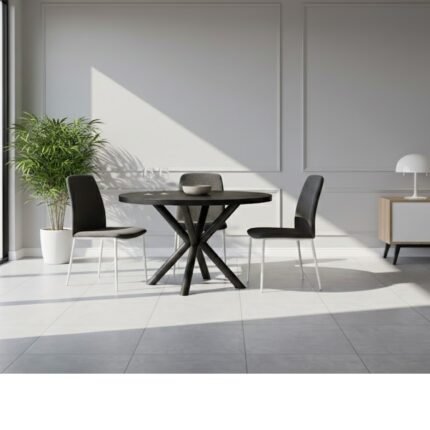 PRITI Black Round Dining Table With Metal Leg