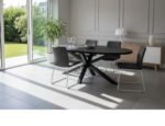 PRITI Black Wooden Dining Table With black metal spider leg