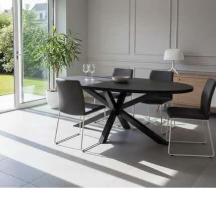 PRITI Black Wooden Dining Table With black metal spider leg