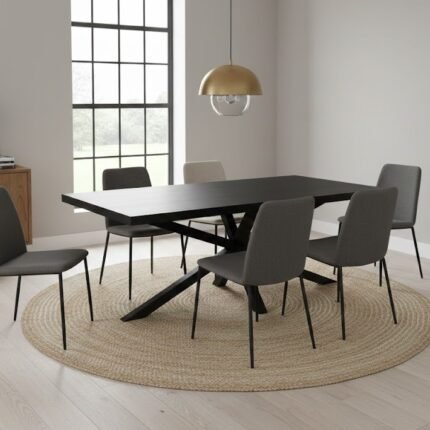 PRITI Rectangular Dining Table (Black Solid Wood )