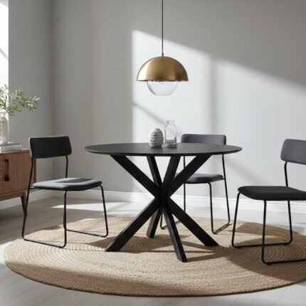 PRITI Solid Wood Round Black Table Dining Table
