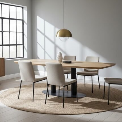 PRITI Wooden Top Dining Table With Metal Legs