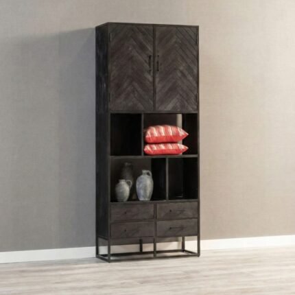 Shelving Unit 90 cm Black Wood – PRITI