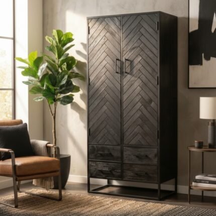 PRITI Handicraft Wooden Cabinet 80 cm Black