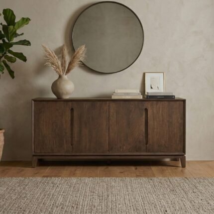 PRITI Solid Brown Wooden Sideboard – 190 cm ,PRITI Solid Brown Wooden Sideboard