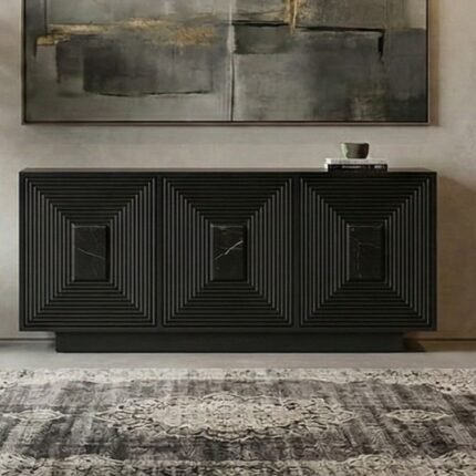 PRITI Solid Wood 3 Door Sideboard – Black