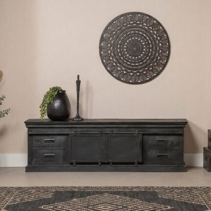 PRITI Wooden TV Cabinet 140 cm Black (Solid Wood )