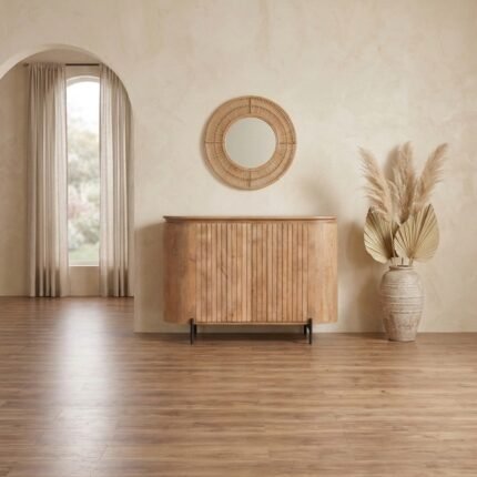 Wooden Sideboard Light Brown 115cm (Solid Wood) – PRITI