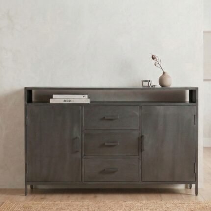 PRITI Wooden Sideboard 150 cm (Black Solid Wood)