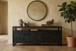 PRITI Wooden Sideboard 210 cm (Solid Black Wood )
