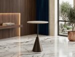 Side Table – Elegant Travertine Top with Black Metal Base