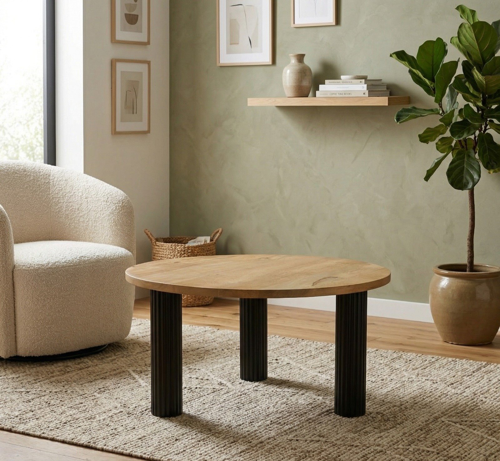 Natural With Black Finish Coffee Table - PRITI Natural With Black Finish Coffee Table - PRITI