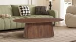Light Brown Wooden Oval Coffee Table 120 cm - PRITI