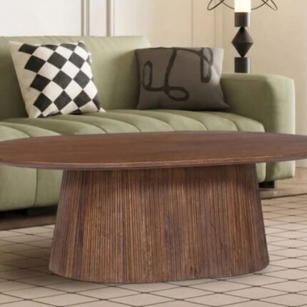 Light Brown Wooden Oval Coffee Table 120 cm - PRITI