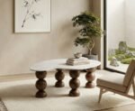 PRITI Bean Marble Coffee Table | Curved Coffee Table for Living Room