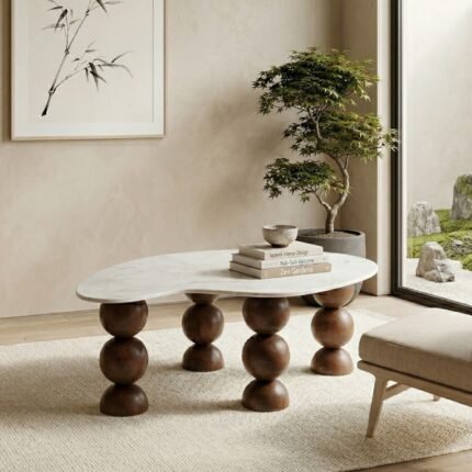 PRITI Bean Marble Coffee Table | Curved Coffee Table for Living Room
